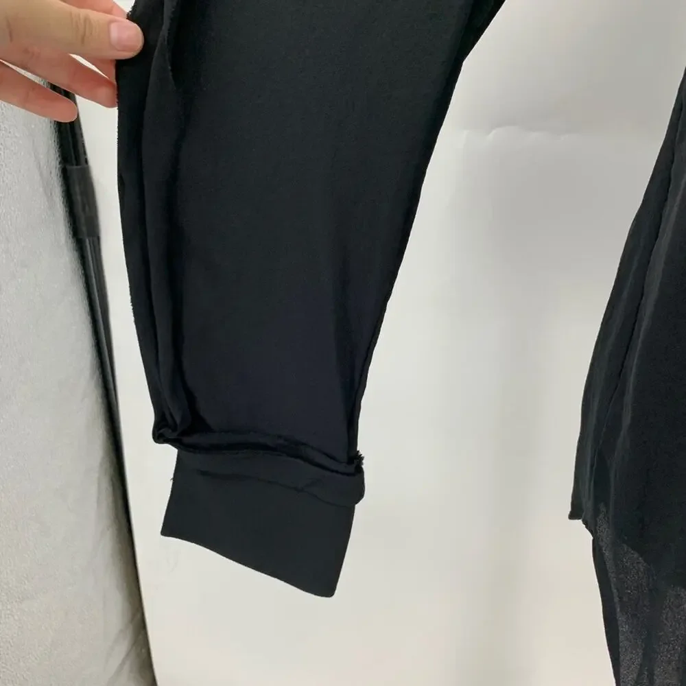 3.1 Phillip Lim Shirt Womens 4 Black Silk Ruffle Long Sleeve Quarter Zip Blouse - Picture 6 of 15